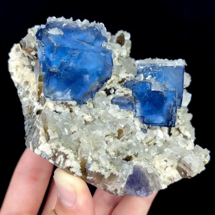 Natural Blue Cubic Fluorite with Smoky Quartz and Calcite, Mineral Specimen:Fujian,China (100*105*55MM) image