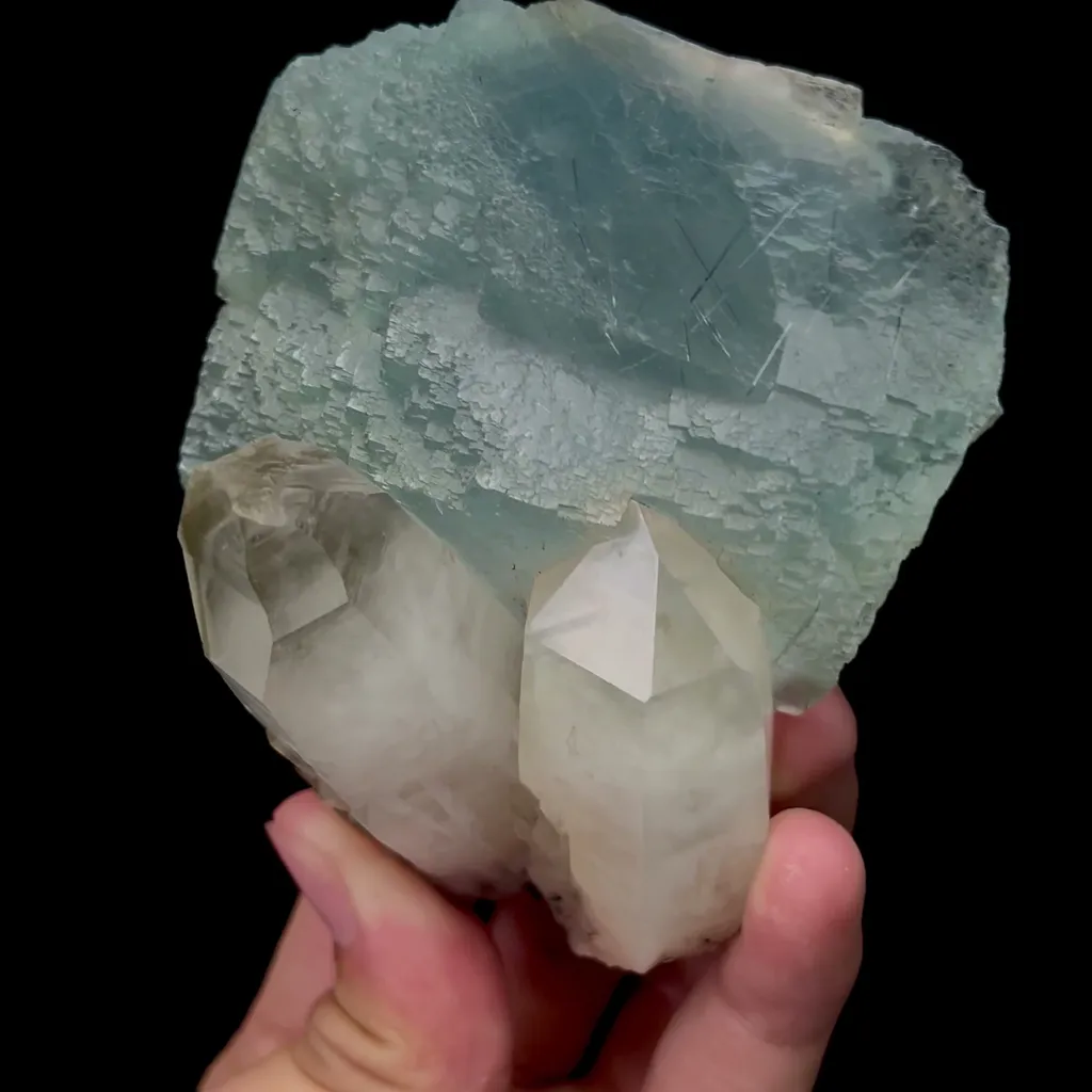 Natural Blue Fluorite and Bismuthinite Mineral Specimen,High Quality Specimen,YAO GANG XIAN,HUNAN,CHINA(80*65*96mm) - image 2