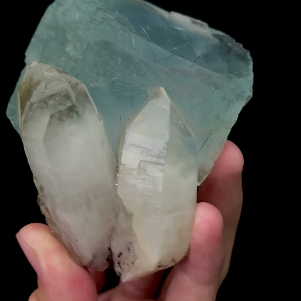 Natural Blue Fluorite and Bismuthinite Mineral Specimen,High Quality Specimen,YAO GANG XIAN,HUNAN,CHINA(80*65*96mm) - image 3