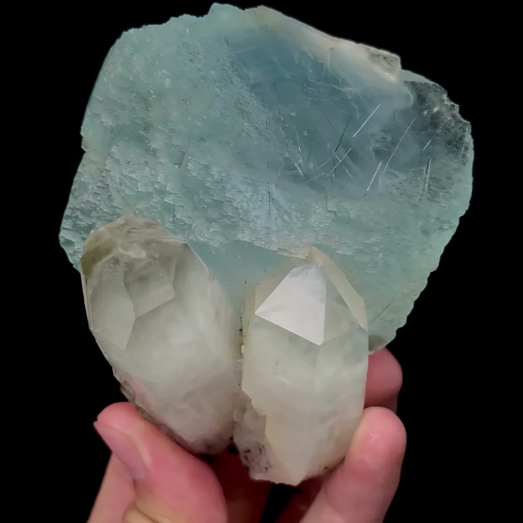 Natural Blue Fluorite and Bismuthinite Mineral Specimen,High Quality Specimen,YAO GANG XIAN,HUNAN,CHINA(80*65*96mm) image