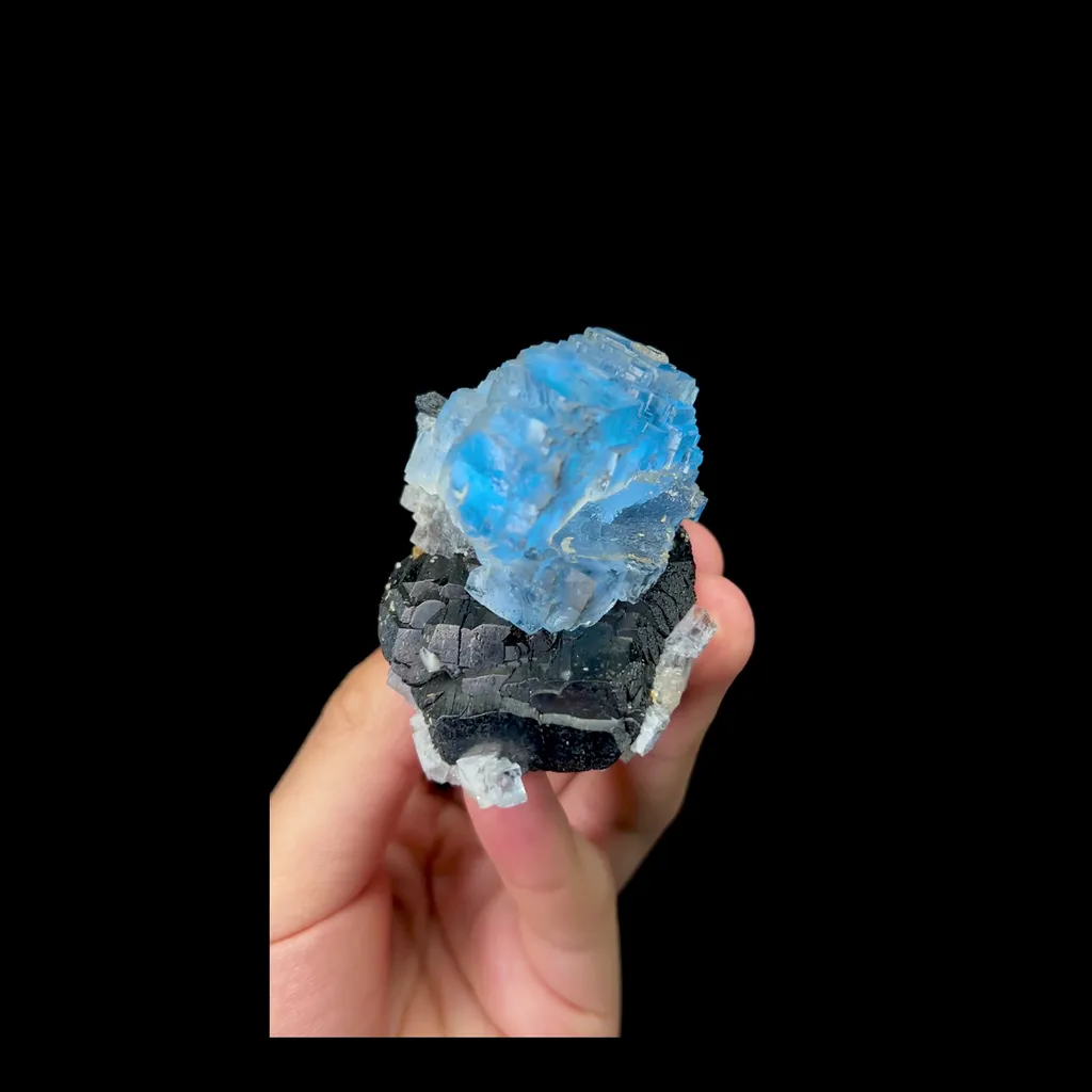 Natural Blue Fluorite and Black Wolframite Mineral Specimen,High Quality Specimen,YAO GANG XIAN,HUNAN,CHINA(45*65*40mm) - image 3