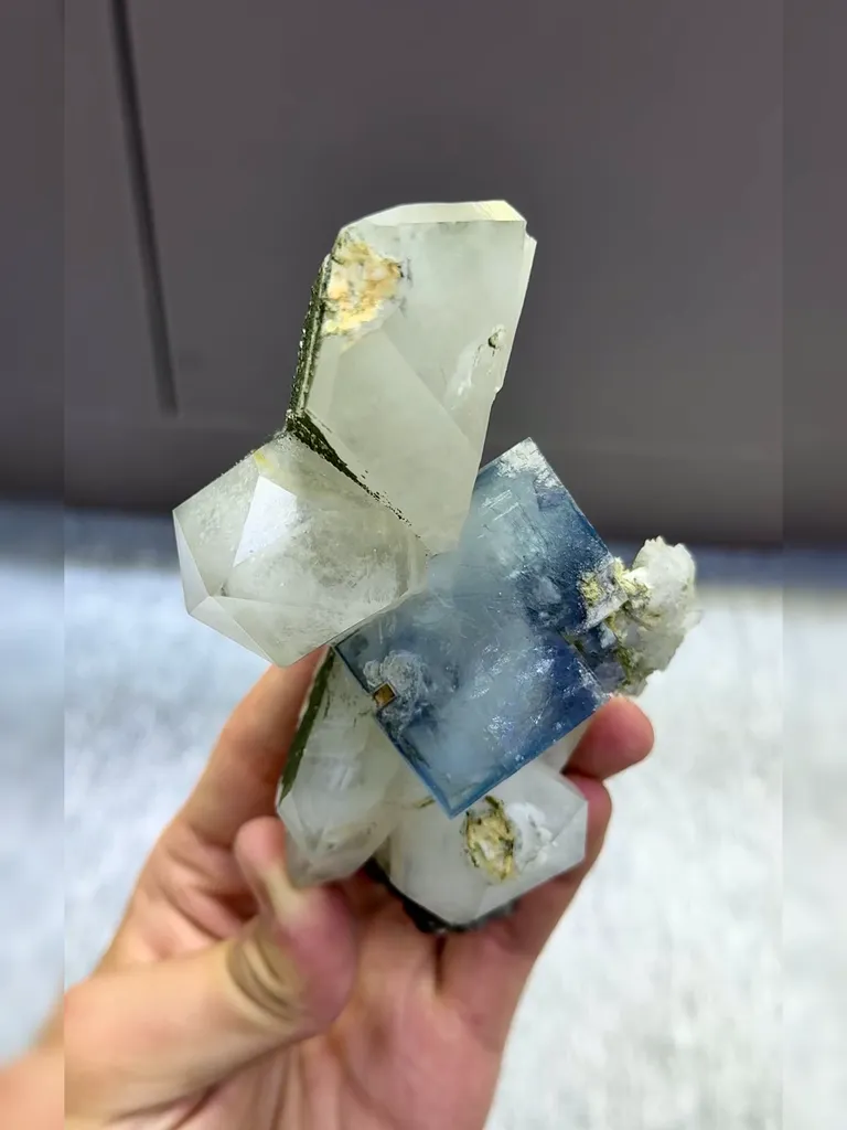 Natural Blue Fluorite and Crystal Coexist comes from Yaogangxian,Hunan  120*60*55MM image