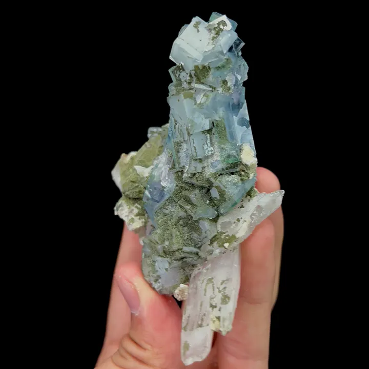 Natural Blue Fluorite and Crystal,Cluster Ladder Pattern Mineral Specimen:YAOGANGXIAN (55*100*40mm) - image 3