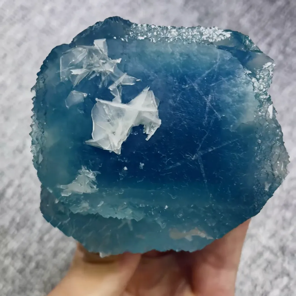 Natural Blue Fluorite and Flaky Calcite comes from Yaogangxian,Hunan 75*75*55MM - image 4