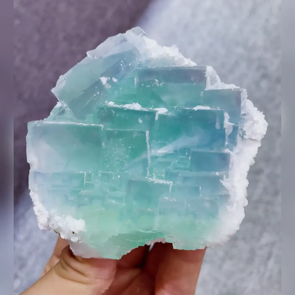 Natural Blue Fluorite and Flaky Calcite Symbiosis comes from Yaogangxian,Hunan 75*85*40MM - image 3