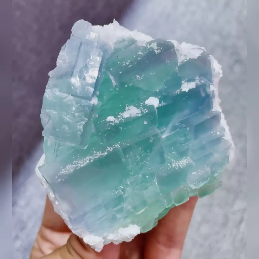 Natural Blue Fluorite and Flaky Calcite Symbiosis comes from Yaogangxian,Hunan 75*85*40MM - image 2