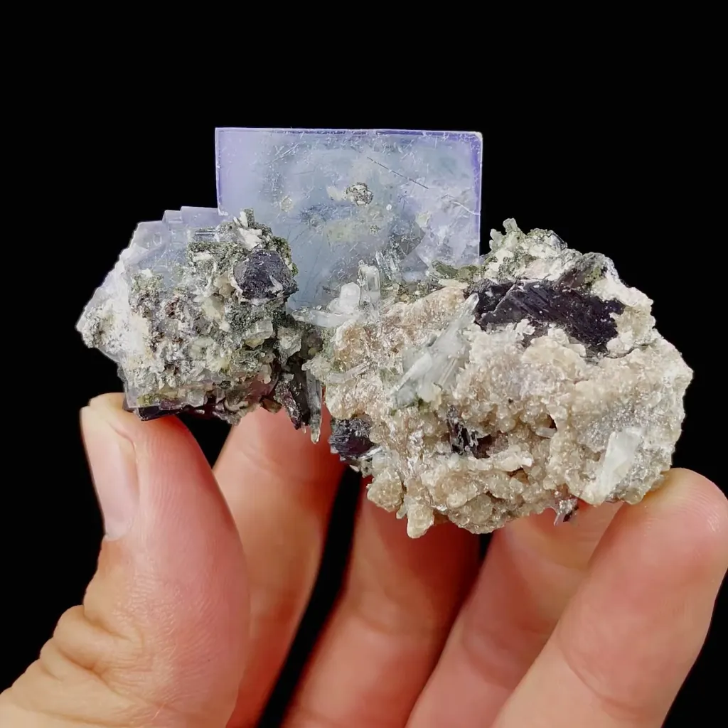 Natural Blue Fluorite and Grey Bismuth Symbiosis comes from Yaogangxian,Hunan 60*35*40MM image