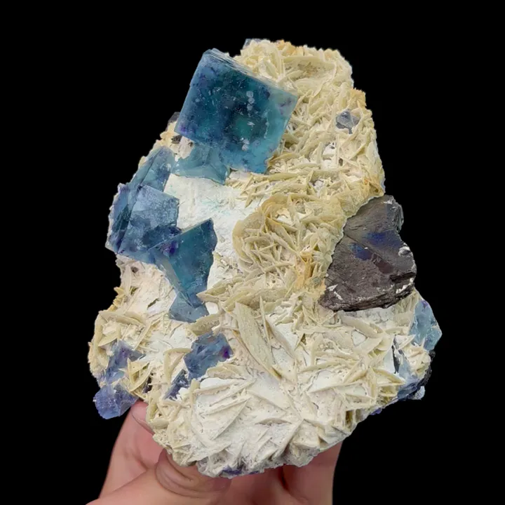 Natural Blue Fluorite and Magnetite/Mica,Cube Mineral Specimen:YINDU (130*80*95mm) image