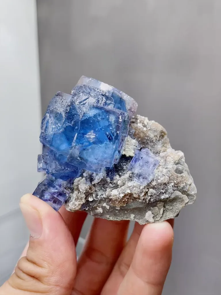 Natural Blue Fluorite and Mica coexist comes from Yaogangxian,Hunan 63*40*45MM image