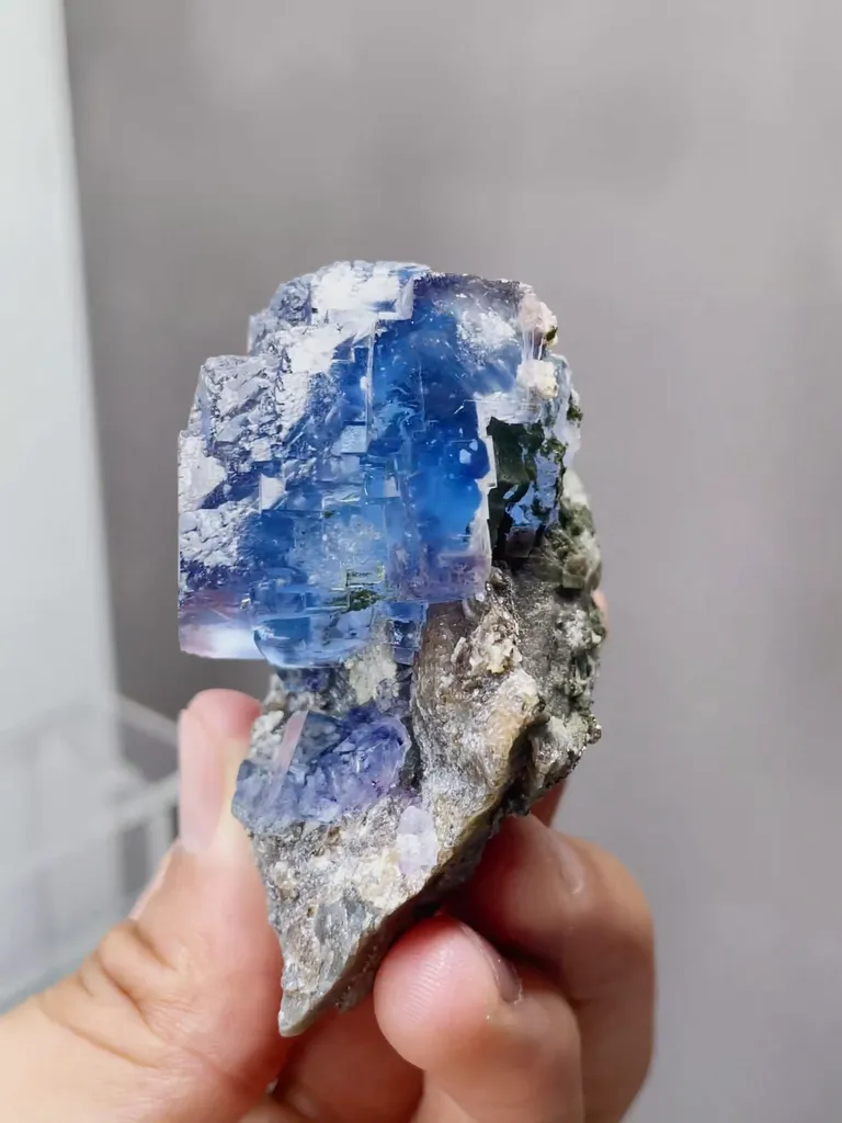 Natural Blue Fluorite and Mica coexist comes from Yaogangxian,Hunan 63*40*45MM - image 5