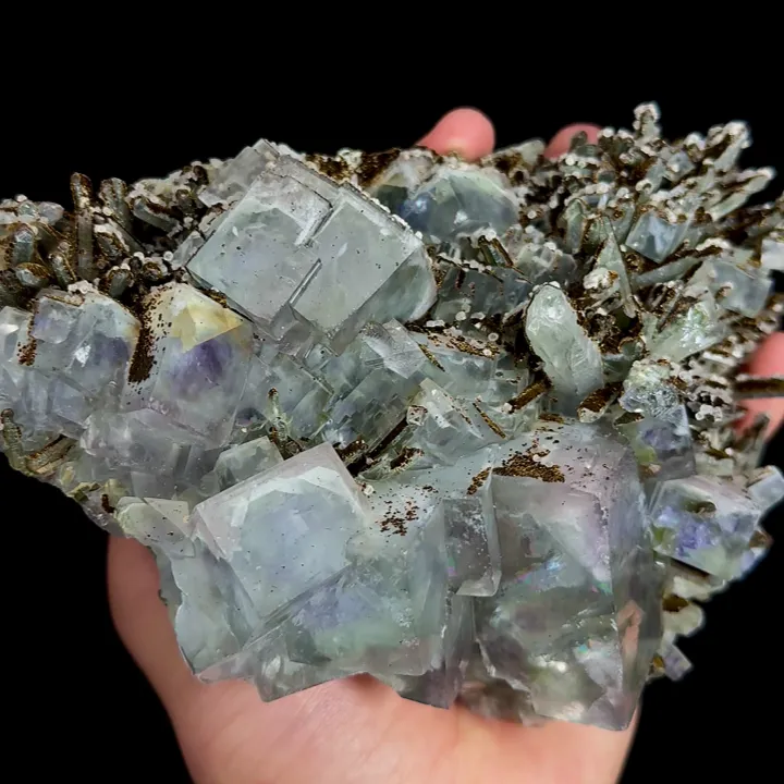 Natural Blue Fluorite and Pyrite Mineral Specimen,High Quality Stepped Specimen:SHIZHUYUAN,CHENZHOU,HUNAN,CHINA(180*15*75mm) - image 2