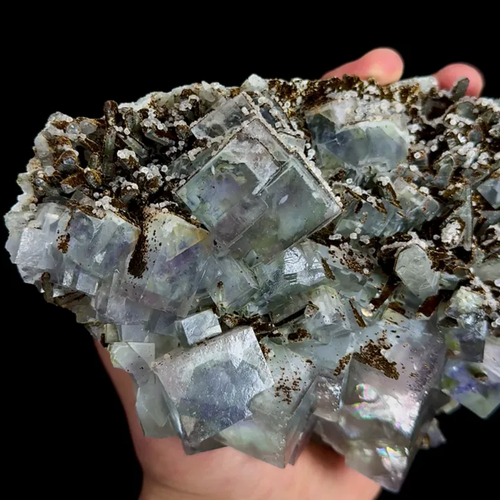 Natural Blue Fluorite and Pyrite Mineral Specimen,High Quality Stepped Specimen:SHIZHUYUAN,CHENZHOU,HUNAN,CHINA(180*15*75mm) - image 3