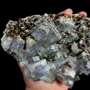 Natural Blue Fluorite and Pyrite Mineral Specimen,High Quality Stepped Specimen:SHIZHUYUAN,CHENZHOU,HUNAN,CHINA(180*15*75mm) - image 3