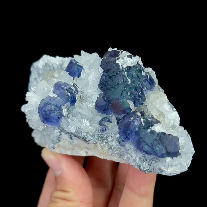 Natural Blue Fluorite and Quartz Cluster with Calcite, Mineral Specimen:Fujian,China (100*50*35MM) - image 4