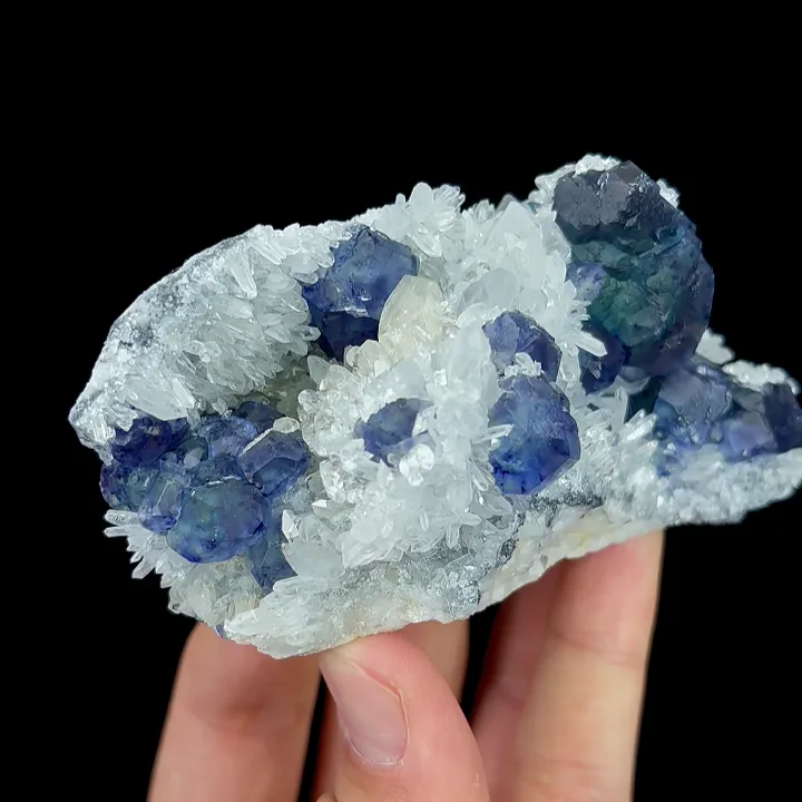Natural Blue Fluorite and Quartz Cluster with Calcite, Mineral Specimen:Fujian,China (100*50*35MM) - image 3