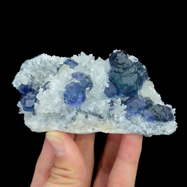 Natural Blue Fluorite and Quartz Cluster with Calcite, Mineral Specimen:Fujian,China (100*50*35MM) - image 5