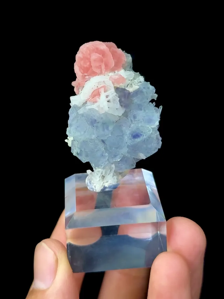 Natural Blue Fluorite and Rhodochrosite Coexist comes from Wuzhou,Guangxi 25*20*40MM image