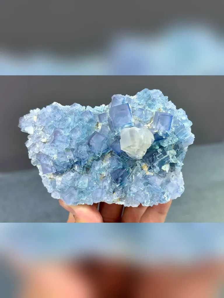 Natural Blue Fluorite Coexists with Mercedes-Benz Calcite comes from Xianghualing,Hunan 120*75*35MM - image 3