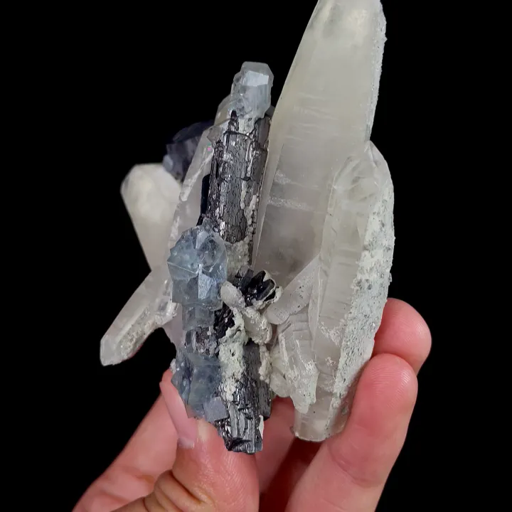Natural Blue Fluorite, Quartz and Wolframite,Mineral Specimen:Yaogangxian,Hunan (75*85*45MM) - image 3