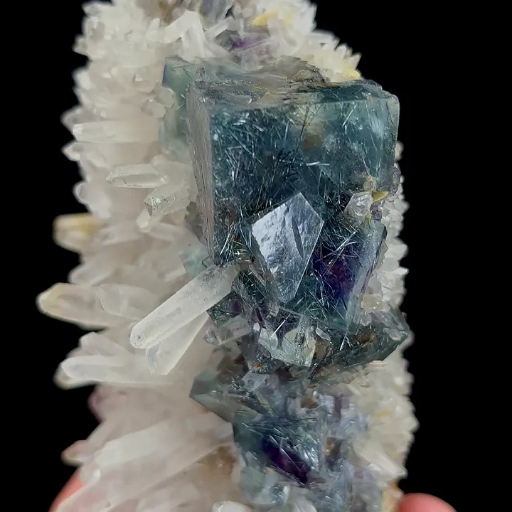 Natural Blue Fluorite with Bismuthinite and Quartz Clusters, Mineral Specimen:Yaogangxian,Hunan (130*60*55MM) - image 3