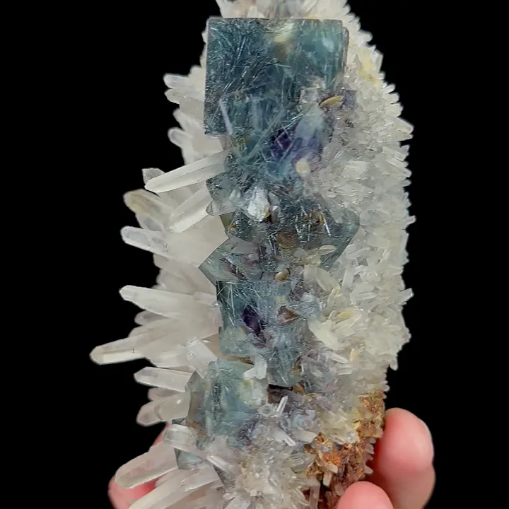 Natural Blue Fluorite with Bismuthinite and Quartz Clusters, Mineral Specimen:Yaogangxian,Hunan (130*60*55MM) - image 5