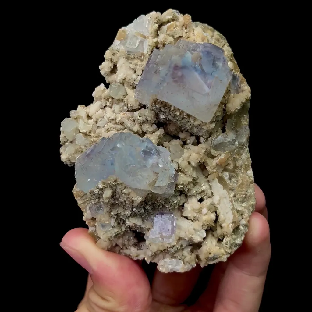 Natural Blue Fluorite with Dolomite and Crystal Mineral Specimen,High Quality Specimen,YAO GANG XIAN,HUNAN,CHINA(88*64*38mm) image