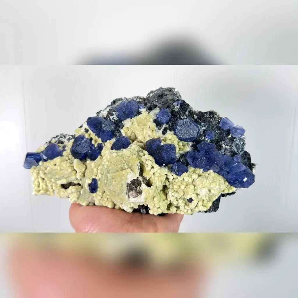 Natural Blue Fluorite with Magnetite and Mica, Mineral Specimen: Inner Mongolia,China (210*125*60MM) image
