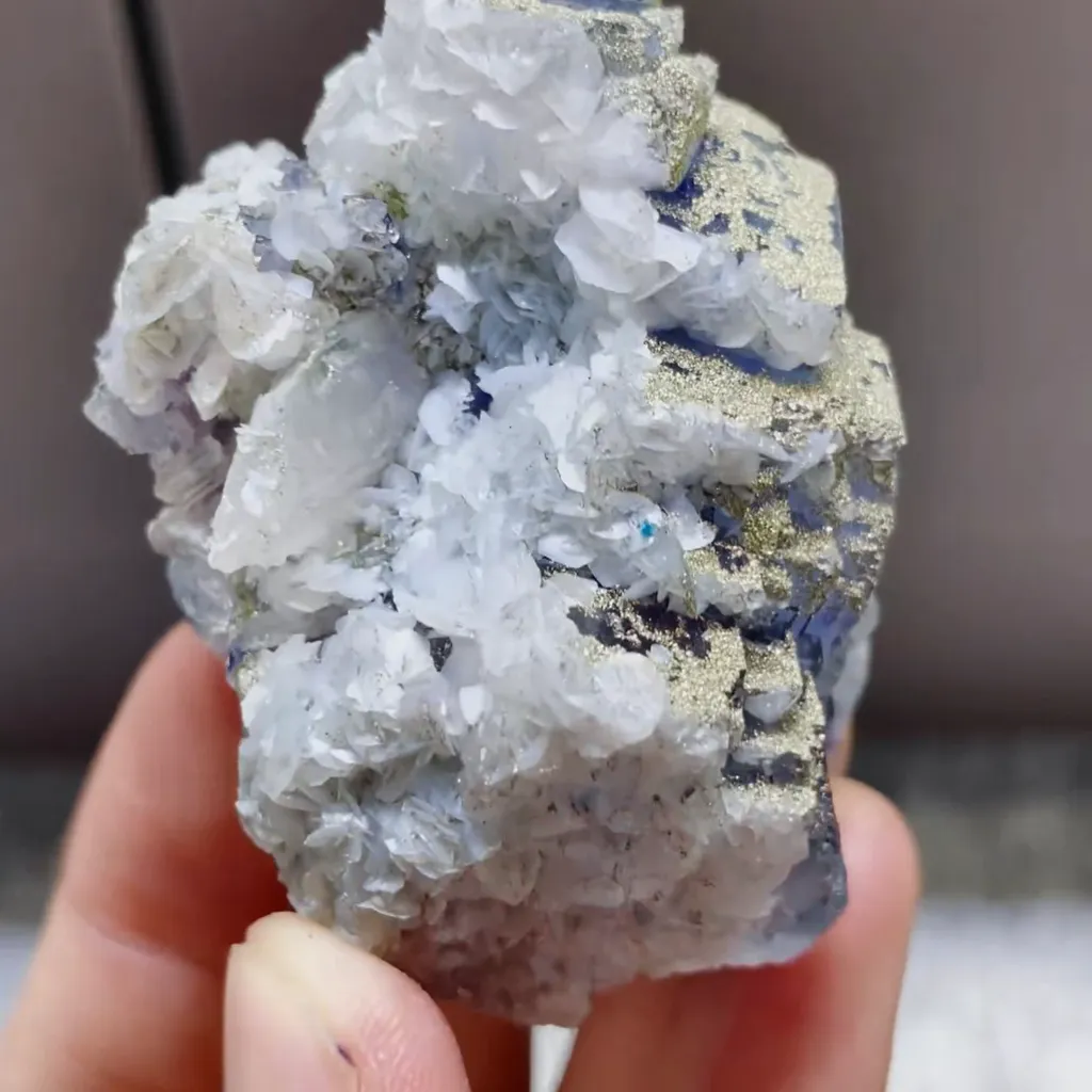 Natural Blue Fluorite with Pyrite and Calcite Symbiosis comes from Yaogangxian,Hunan 45*55*45MM - image 2