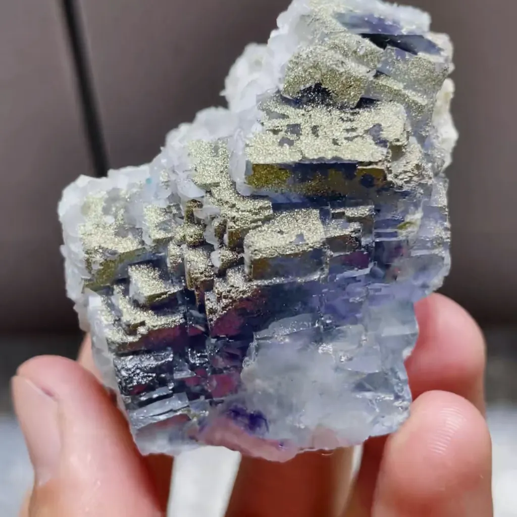 Natural Blue Fluorite with Pyrite and Calcite Symbiosis comes from Yaogangxian,Hunan 45*55*45MM - image 3