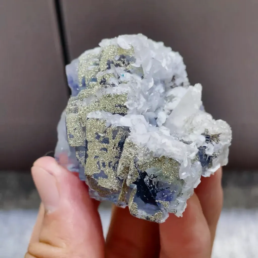 Natural Blue Fluorite with Pyrite and Calcite Symbiosis comes from Yaogangxian,Hunan 45*55*45MM - image 4