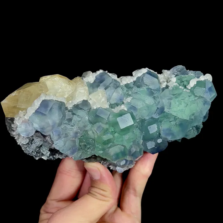 Natural Blue Heart Fluorite and Calcite, Mineral Specimen:Fujian,China (155*75*55MM) image