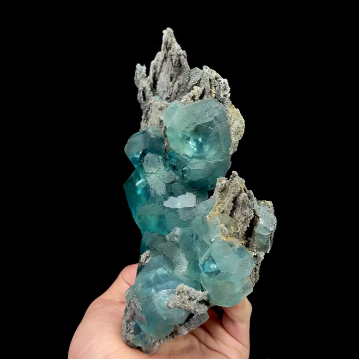 Natural Blue Heart Fluorite and Calcite, Mineral Specimen:Fujian,China (90*160*45MM) image