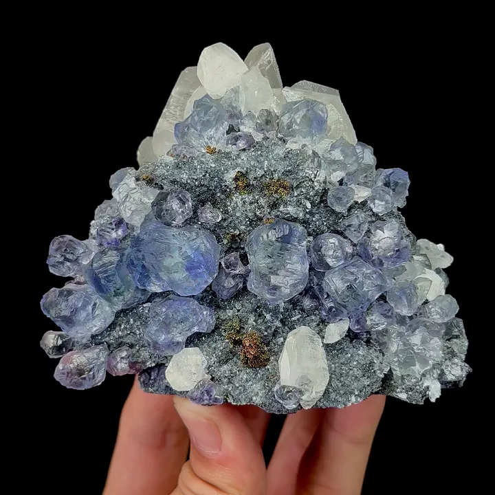 Natural Blue Heart Fluorite and Calcite Pyrite, Mineral Specimen:Fujian,China (100*80*80MM) image