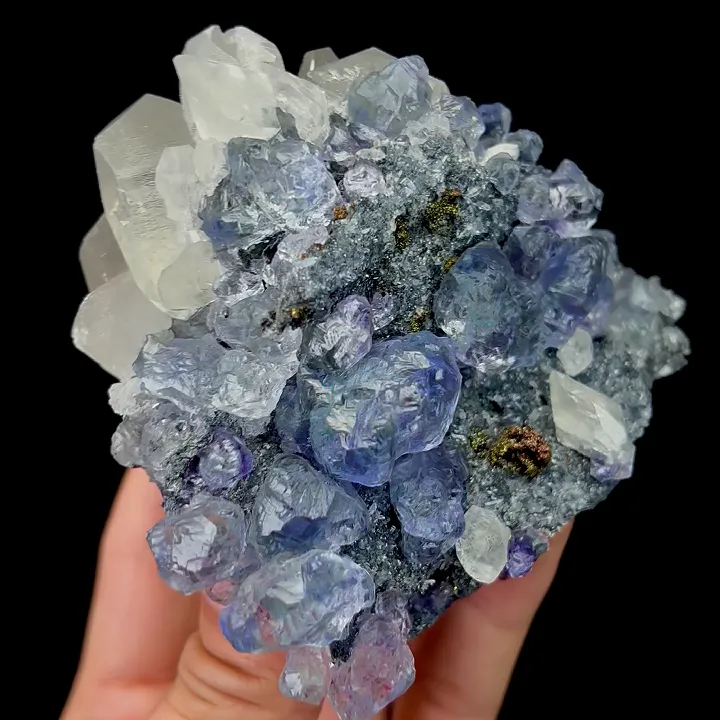 Natural Blue Heart Fluorite and Calcite Pyrite, Mineral Specimen:Fujian,China (100*80*80MM) - image 3