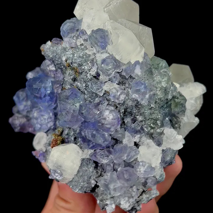 Natural Blue Heart Fluorite and Calcite Pyrite, Mineral Specimen:Fujian,China (100*80*80MM) - image 2