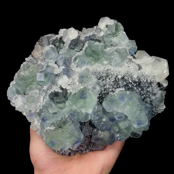 Natural Blue Heart Fluorite and Calcite Quartz, Mineral Specimen:Fujian,China (160*135*85MM) image