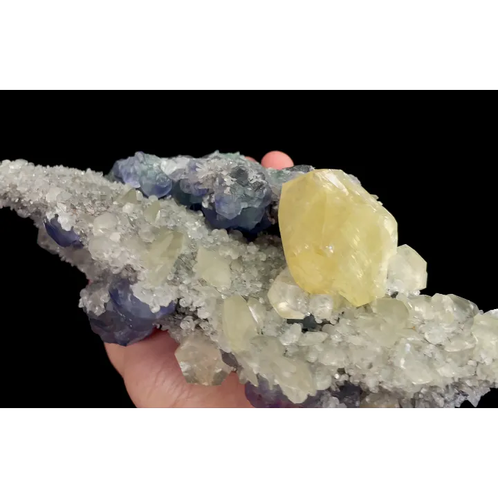 Natural Blue Heart Fluorite with Yellow Calcite and Quartz Cluster, Mineral Specimen:Fujian,China (190*115*80MM) - image 4