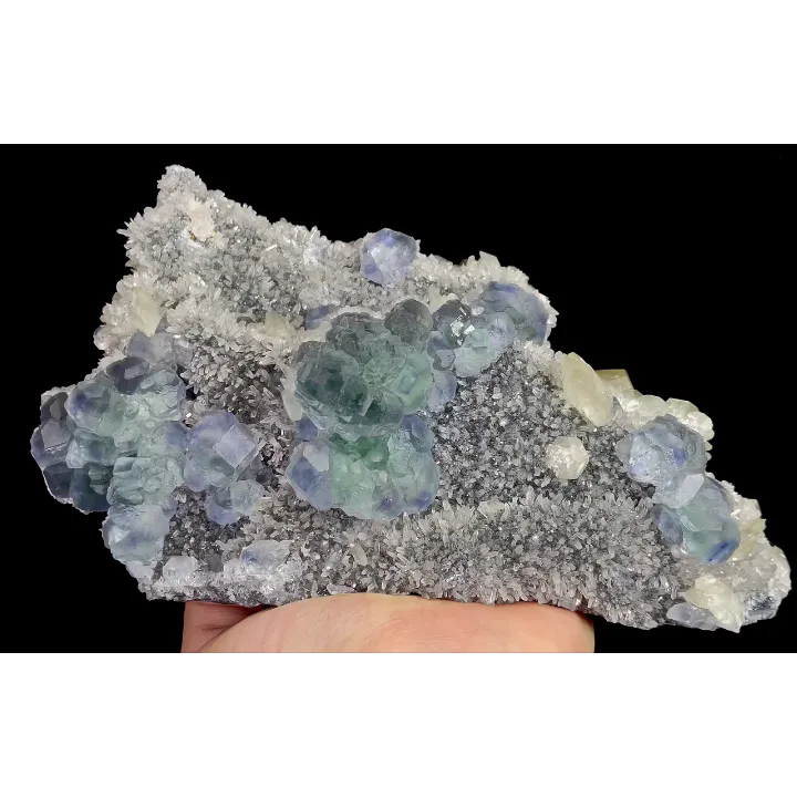 Natural Blue Heart Fluorite with Yellow Calcite and Quartz Cluster, Mineral Specimen:Fujian,China (190*115*80MM) - image 2