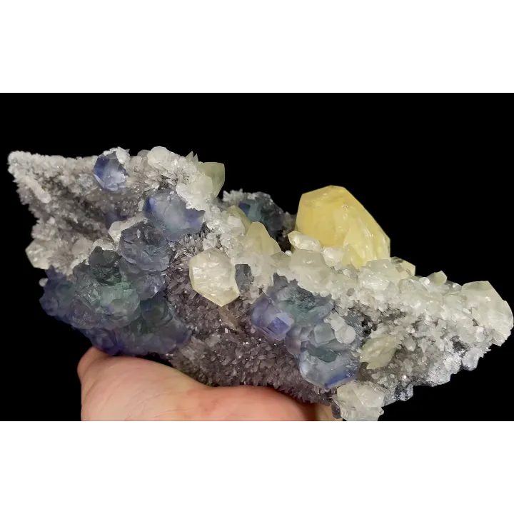Natural Blue Heart Fluorite with Yellow Calcite and Quartz Cluster, Mineral Specimen:Fujian,China (190*115*80MM) - image 3
