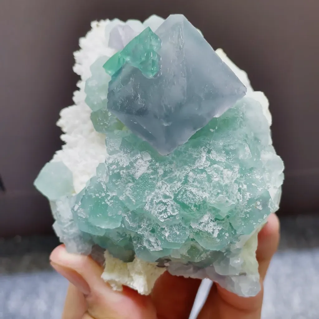 Natural Blue Octahedral Fluorite and Green Fluorite Symbiosis comes from Zhejiang,China 75*50*90MM - image 4