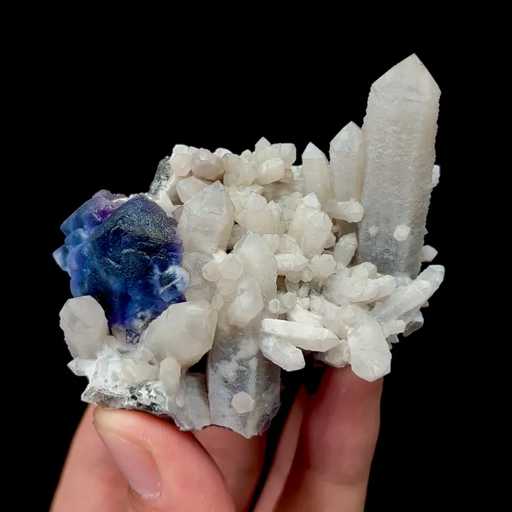Natural Blue Octahedral Fluorite and Quartz Cluster Mineral Specimen,High Quality Specimen,INNER MONGOLIA,CHINA(65*50*30mm) image