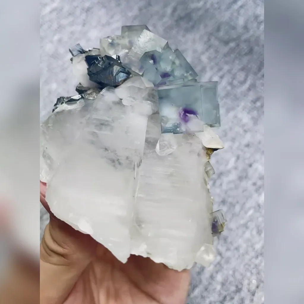 Natural Blue Phantom Fluorite and Arsenopyrite and Quartz Symbiosis comes from Yaogangxian,Hunan 70*90*35MM - image 3