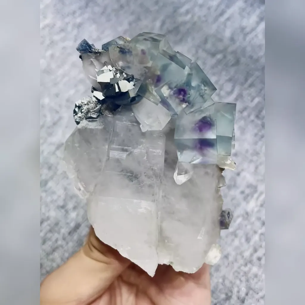 Natural Blue Phantom Fluorite and Arsenopyrite and Quartz Symbiosis comes from Yaogangxian,Hunan 70*90*35MM - image 5