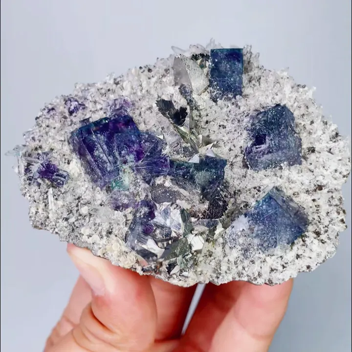 Natural Blue Phantom Fluorite and Arsenopyrite, Mineral Specimen: Inner Mongolia,China （85*65*35MM） - image 2
