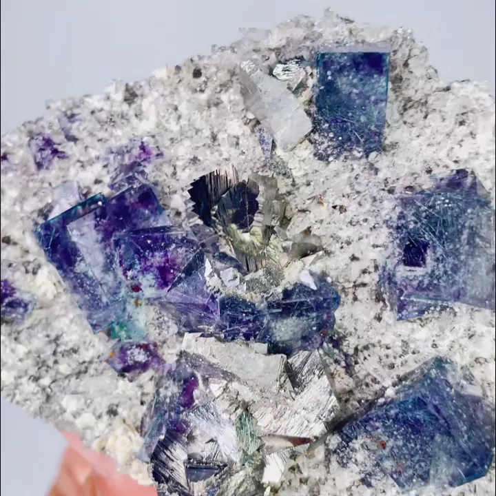 Natural Blue Phantom Fluorite and Arsenopyrite, Mineral Specimen: Inner Mongolia,China （85*65*35MM） - image 3