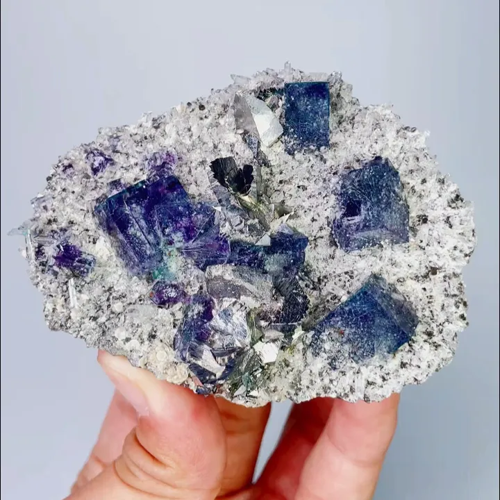 Natural Blue Phantom Fluorite and Arsenopyrite, Mineral Specimen: Inner Mongolia,China （85*65*35MM） image
