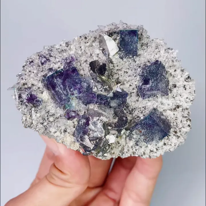 Natural Blue Phantom Fluorite and Arsenopyrite, Mineral Specimen: Inner Mongolia,China （85*65*35MM） - image 4