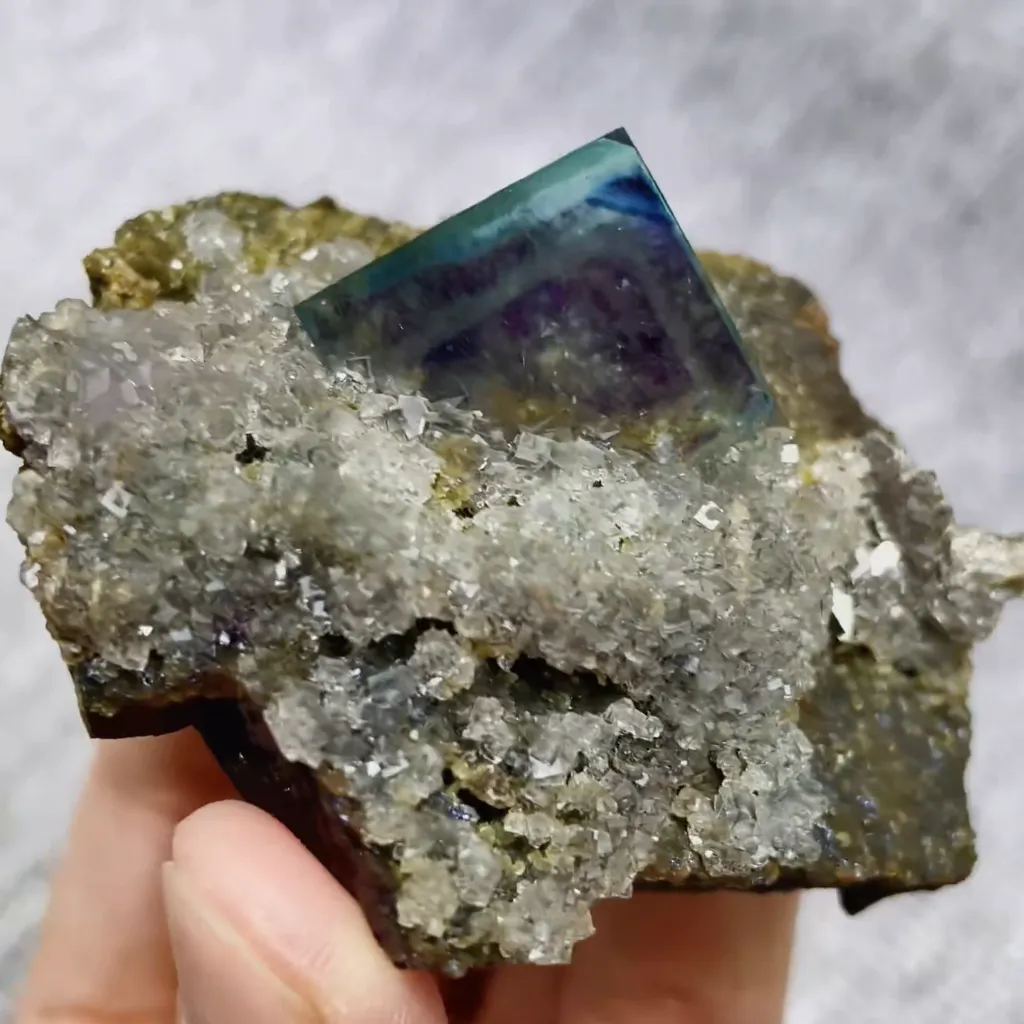 Natural Blue Phantom Fluorite and Arsenopyrite Symbiosis comes from Yaogangxian,Hunan 60*55*35MM - image 3