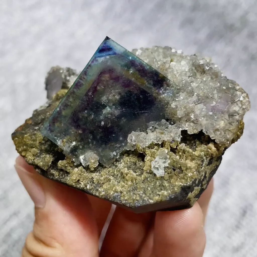 Natural Blue Phantom Fluorite and Arsenopyrite Symbiosis comes from Yaogangxian,Hunan 60*55*35MM - image 5