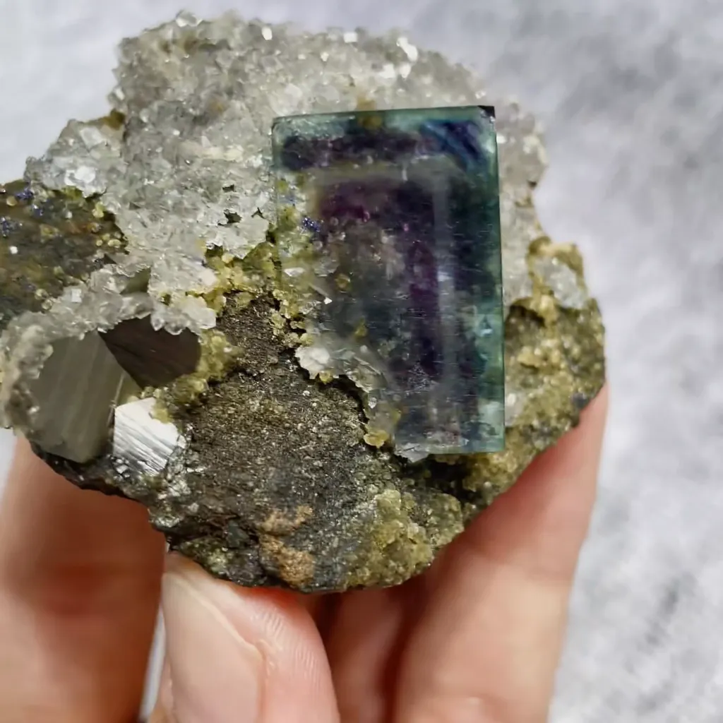 Natural Blue Phantom Fluorite and Arsenopyrite Symbiosis comes from Yaogangxian,Hunan 60*55*35MM image
